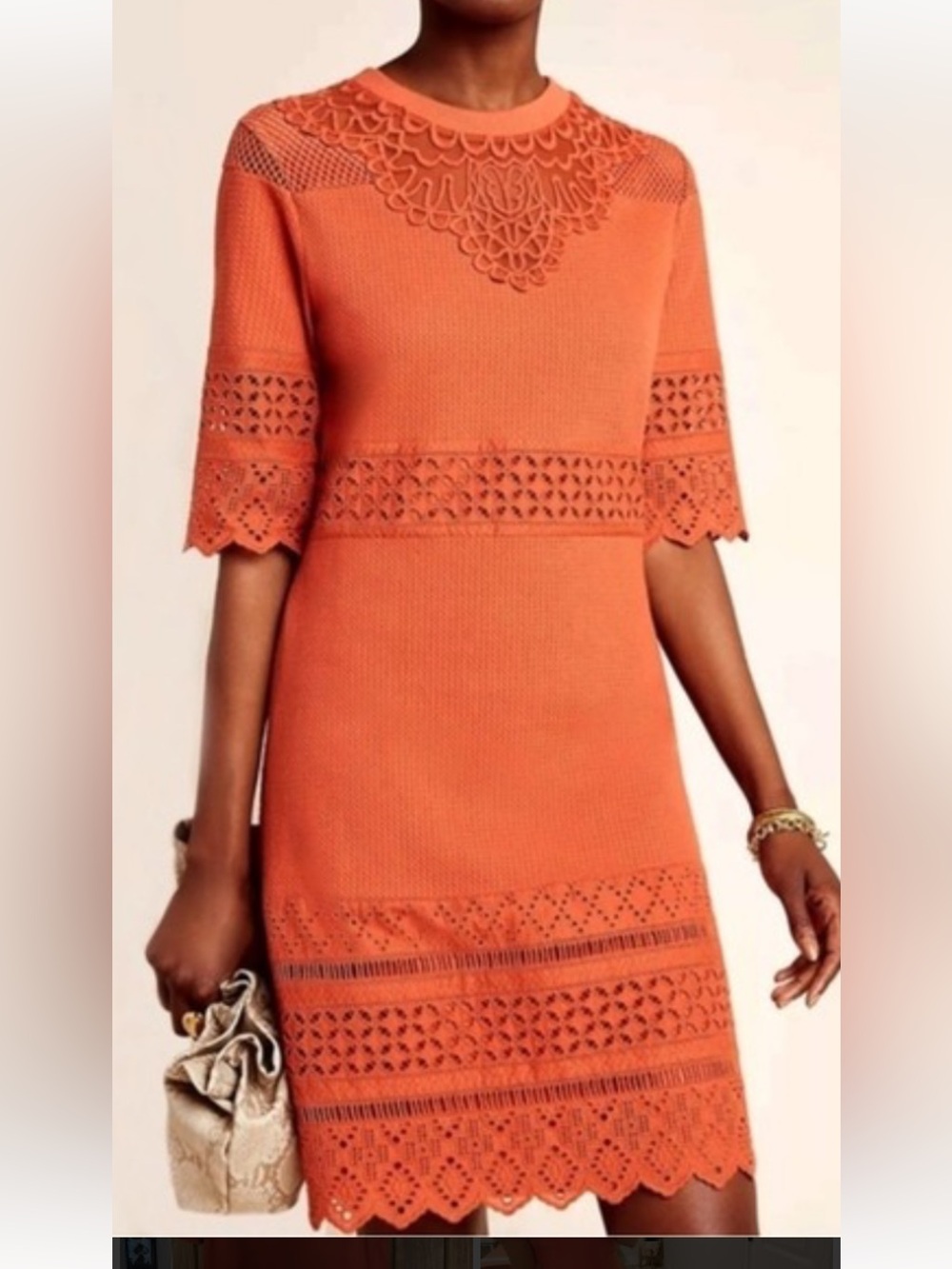 Anthropologie Terracotta Lace Midi Dress Size S